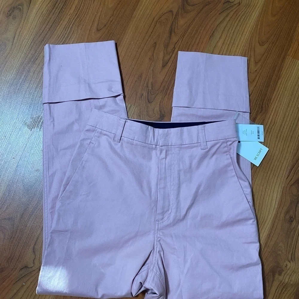 THE SCRIPT New With Tags Claudia Pants rose pink flat front straight leg linen 4